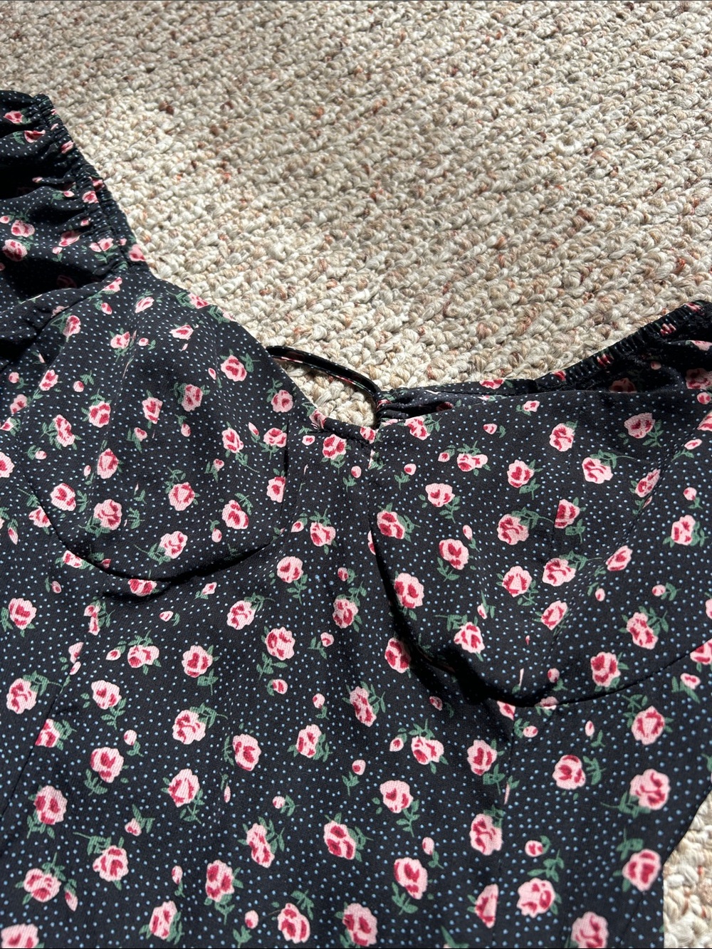 Cider Black Mini Dress with Pink Floral Print - Picture 7 of 10